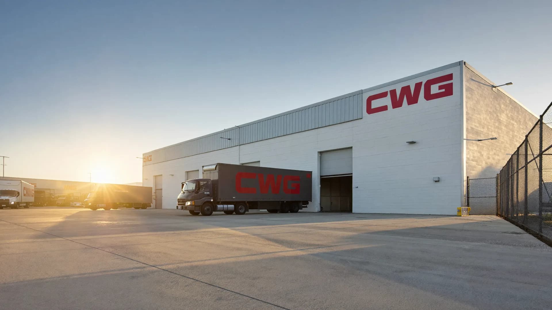 CWG facility yard and dock doors at golden hour